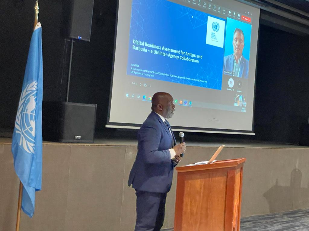 Hon. Melford Nicholas, Minister of ICTs in Antigua and Barbuda during his remarks at the UN Digital Readiness Assessment Workshop.
