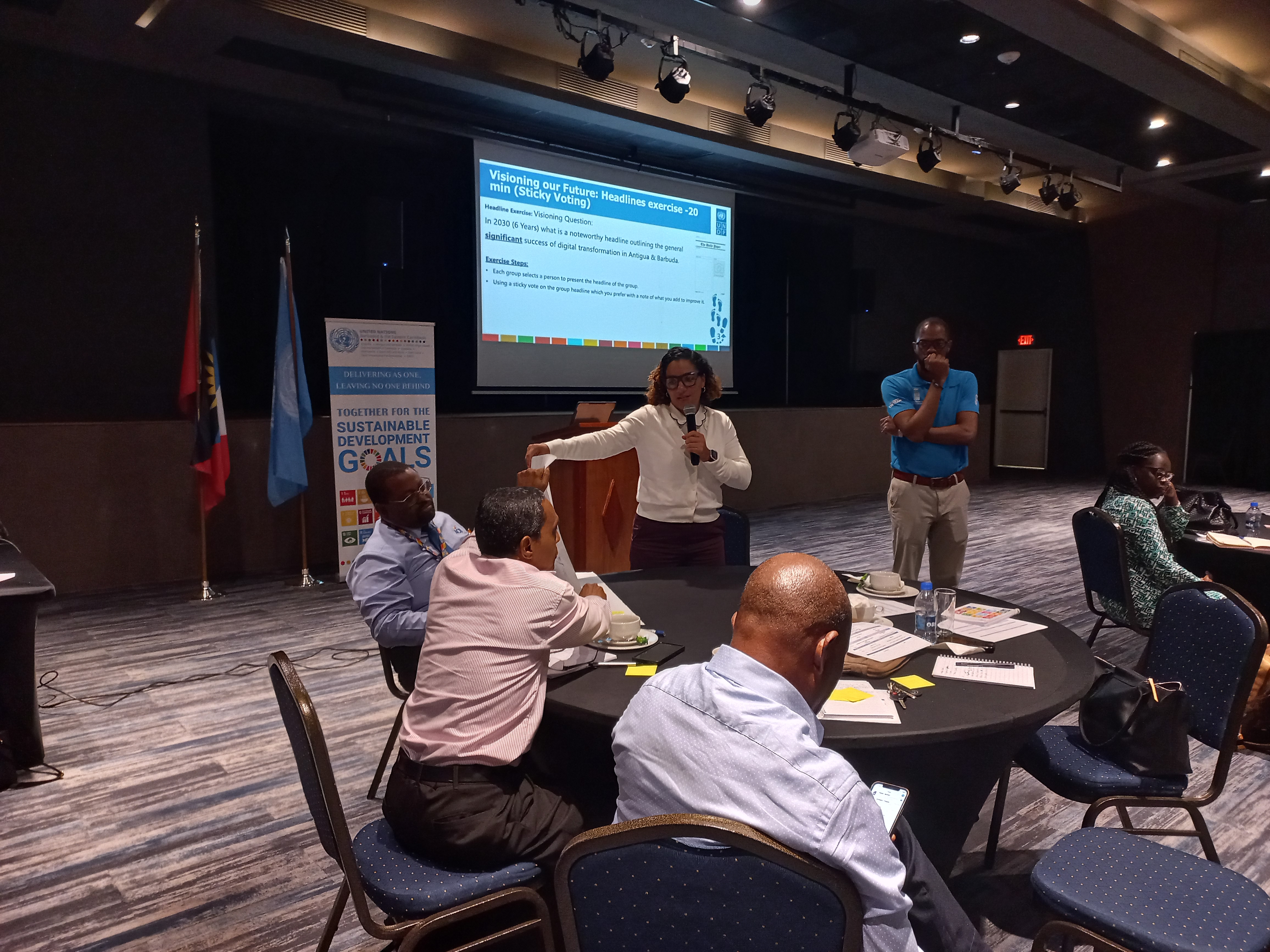Ms. Isoke Perry, GOAB Focal Point for the Digital Transformation Framework presents on behalf of her table of stakeholders.